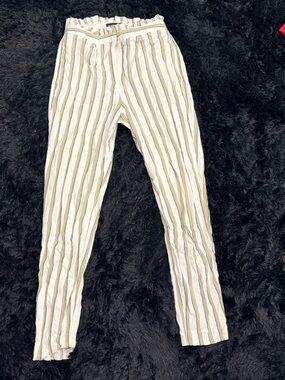 Express White and Olive Striped Skinny Pants
